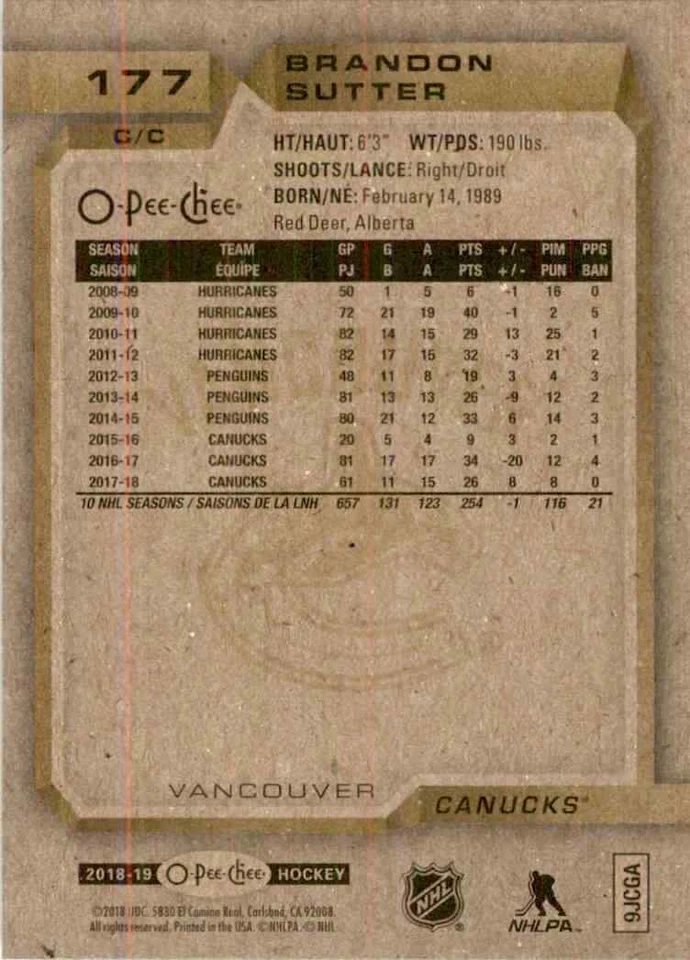 2018-19 O-Pee-Chee Brandon Sutter #177 - Image 2 of 2