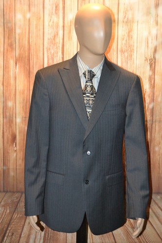Hart Schaffner Marx Men Black Striped 2 Front Button Suit Sz 40L Wst 36x34 - Picture 2 of 22