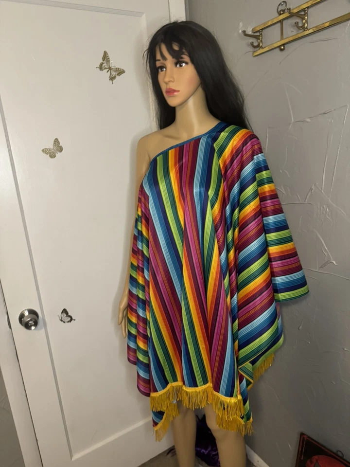 Poncho Adulto Sarape Fiesta Mexicana Cinco de Mayo Disfraz Halloween Foto 2 de 4