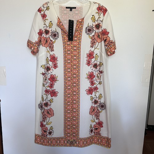 Tiana B Damen Gr. XL Oberteil/Minirock elfenbein Blumen Kurzarm Pullover