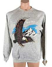 Vintage 70s Grand Teton National Park Sweatshirt Puffy Paint Bald Eagle Xl NWT