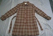 Vintage Ll Bean Brown Long Wool Over Pea Trench Car Coat Womens Medium M Check