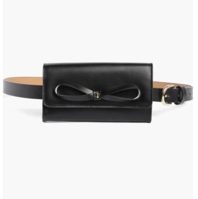 Kate Spade Black Bow Belt Bag Adjustable Leather L/XL NWT | eBay