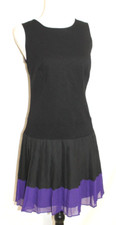ANN TAYLOR LOFT DRESS WOMAN SIZE 4 BLACK/PURPLE DROP WAIST KNEE LENGTH PLEATED