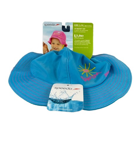 Speedo UV 50 Bucket Hat Kids L/XL 12-24 months Blue pink - NWT