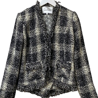 CAROL ANDERSON Tweed Fringe Blazer Size 2 Luxury Jacket Black 