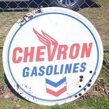 Chevron Gasoline 36" Round Metal Sign Distressed Style Reproduction Man Cave