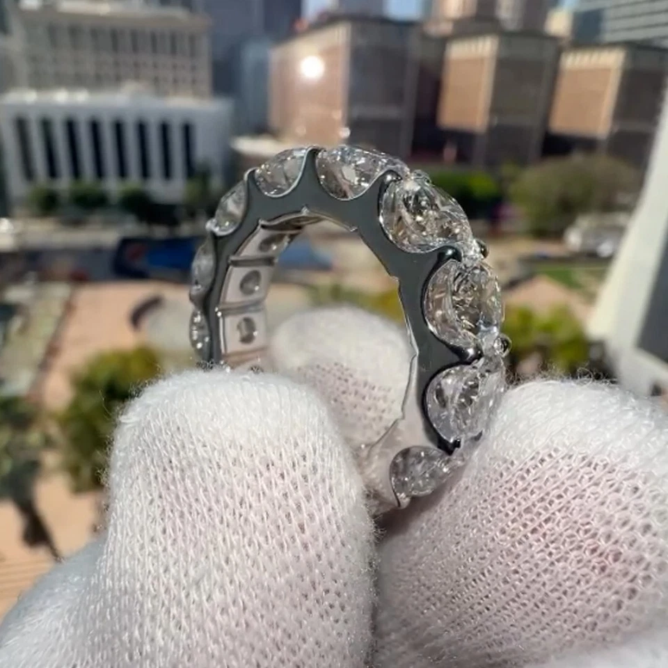 9.20 TCW Round Cut Moissanite Eternity Wedding Band Ring 14k White Gold Plated - Image 2 of 4