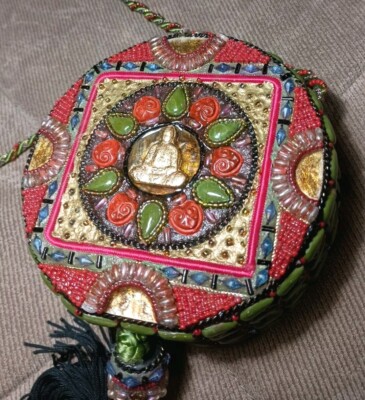 Mary Frances Buddha Beaded HardCase Shoulder Crossbody Clutch Handbag Purse Boho