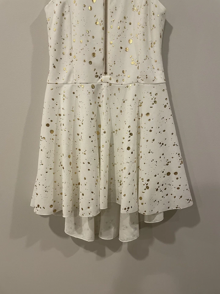 Vestido Zoe LTD Niña Oro Blanco Salpicaduras Pintura Alto Bajo Talla 8 Foto 4 de 4