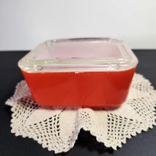 McKee Glass Refrigerator Dish Deep Orange Enamel 5" x 4"  Vintage 1940s
