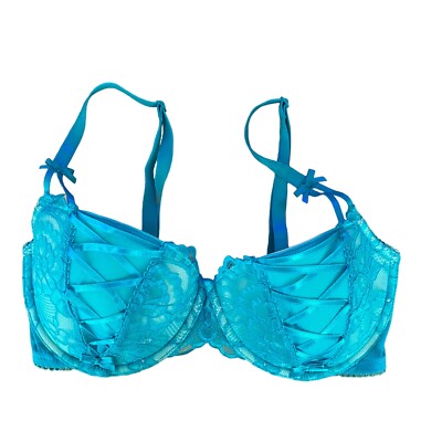 NEW Adore Me Women s Demi Bra 32DDD Blue Underwire Floral Lace Cups Lined Cup