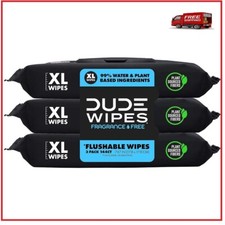 DUDE Wipes - Flushable Wipes - 3 Pack, 144 Wipes - Unscented Extra-Large Adult