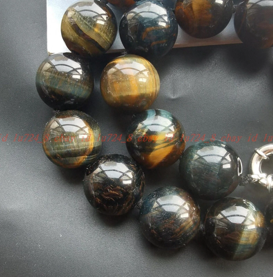 Colar de contas de quartzo 16mm/18mm natural azul amarelo olho de tigre pedra 16-100" - Imagem 3 de 4