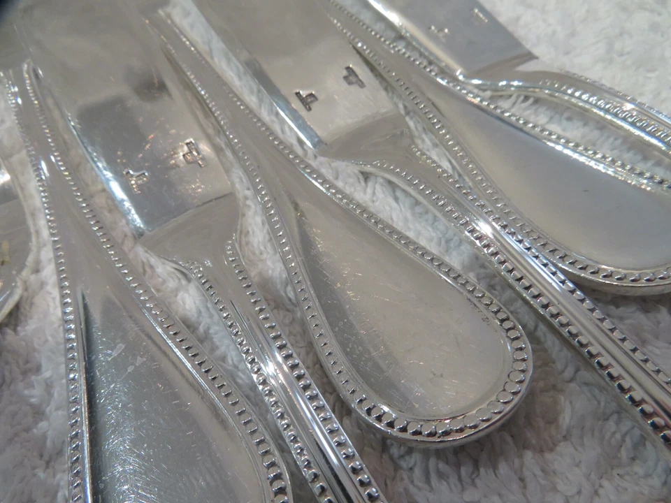 Juego de cubiertos de pescado vintage 1980 francés plateado 12p Christofle Perles Foto 3 de 4