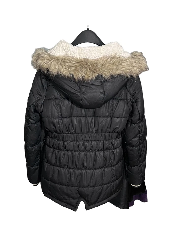Chaqueta de expedición LONDON FOG para niñas (M/10-12) negra con cremallera con capucha forrada de piel Foto 2 de 4