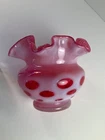 VINTAGE FENTON Cranberry Opalescent Coin Dot Round Bulbous Crimped Vase 3 3/4" T