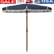 Fringe Beach Umbrella Adjustable Tilt Outdoor Sunshade Metal Frame 8 Ribs New