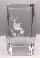 3.5   Crystal Clear Glass 3d Laser Etched Cube Paperweight Beautiful Flower