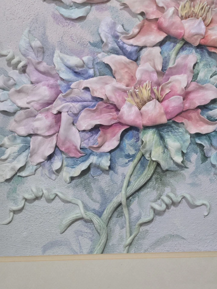 Vintage 80's 3D Floral mixed media Art signed by K.R. Warren framed 28 X 36" Lrg - Image 3 of 4