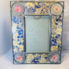 Pressed Flower Violets Picture Frame Vintage Glass 10  x 9  