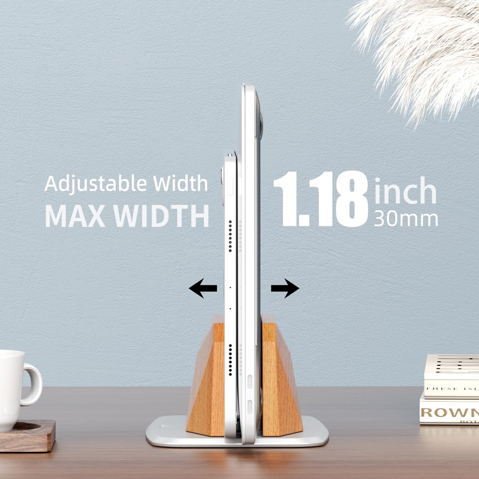 Support ordinateur vertical bois chêne massif dock réglable design luxe