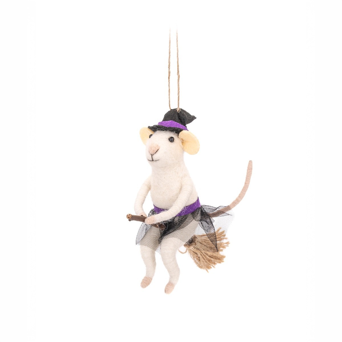 Sass & Belle Felt Witch Mouse Halloween Decoration with Rustic Hanging Twine