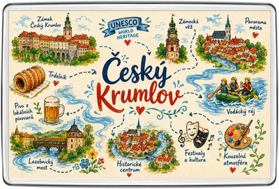 Cesky Krumlov Tschechien Kühlschrankmagnet Reise Souvenir Geschenk UNESCO Kunst Karte