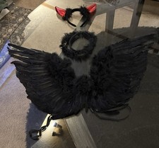 Black Angel Wings and Devil Horns Costume Set