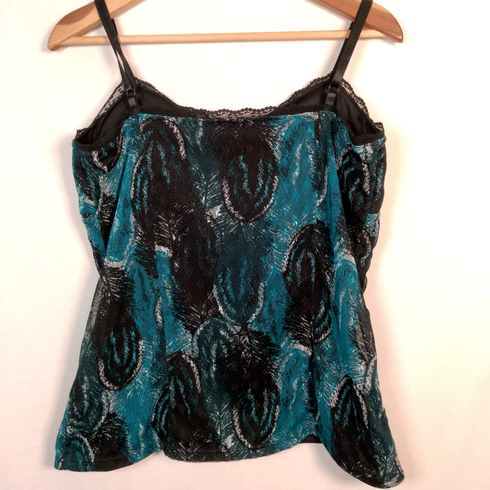Vintage Y2K No Boundaries Tank Top XXL Blue Black Mesh Lace Trim Babydoll Slim - Image 2 of 4