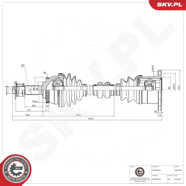 Esen SKV Antriebswelle 40SKV242 FüR Nissan Trail 1 T30 4X4 Dci-image