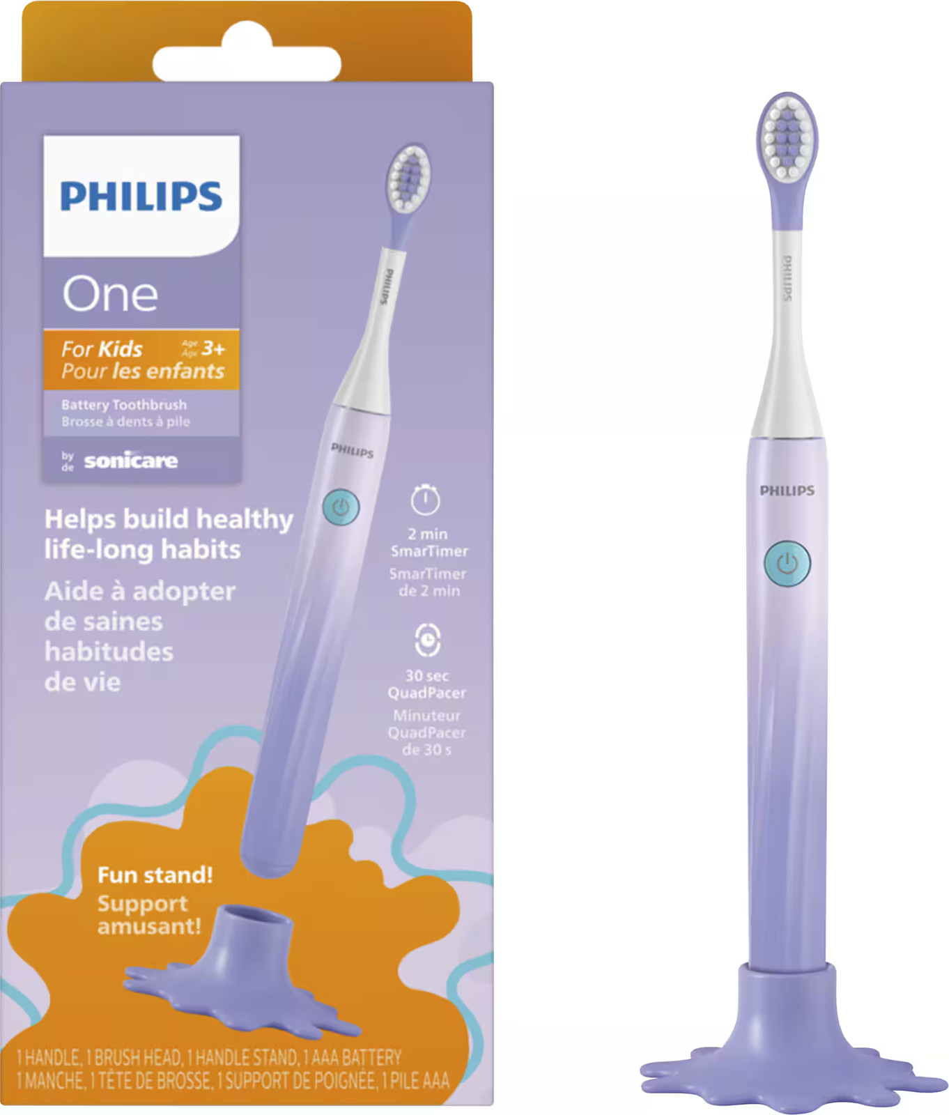 Зубная щетка Philips - One for Kids на батарейках - Градиентно-фиолетового цвета 4690₽