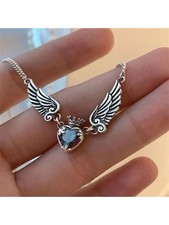 Silver Plated Rainbow Crystal HeartWing Crown Chain Pendant Necklace Set *UK *