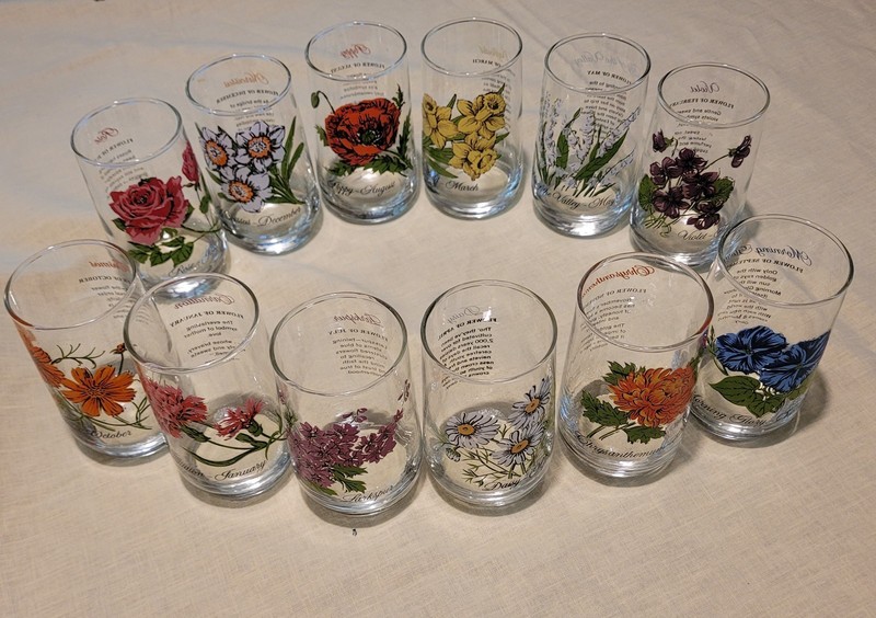 Flower of the Month glasses by Brockway - complete set