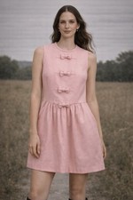 RED VALENTINO Pink Drop Waist Dotted Mini Dress Bows Small