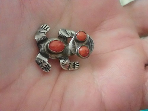 Vintage Navajo Frosch Koralle Sterlingsilber Anhänger - Bild 5 von 8