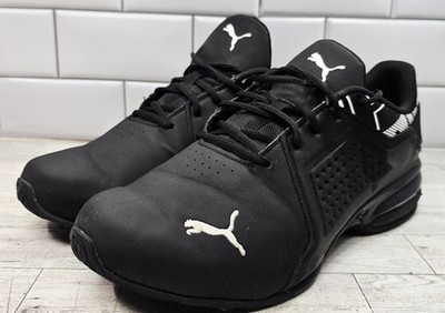 11.5 PUMA Viz Runner Repeat Low Top LaceUp Shoes Black/White Leather 377333-02 