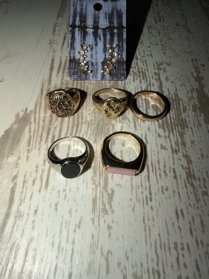 NUEVO-ANTHROPOLOGIE Pendientes Y Anillos + Todos los Santos- Lote de Joyas Foto 2 de 4