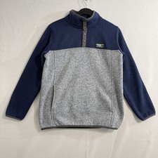 LL Bean Kids 14-16 Colorblock Navy Gray Knit Sweater Fleece Snaps Pockets 501664