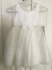 Child's formal dress Couture Princess Sz 3T Off White with Faux beads, Bow, nwt