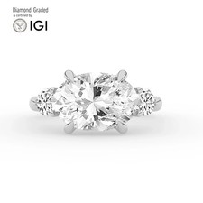 Oval Diamond Trilogy Ring Platinum Labgrown 4.60 Ct Solitaire