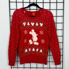 Disney Mickey Mouse Christmas Sweater Womens Medium Red Festive Holiday Ugly