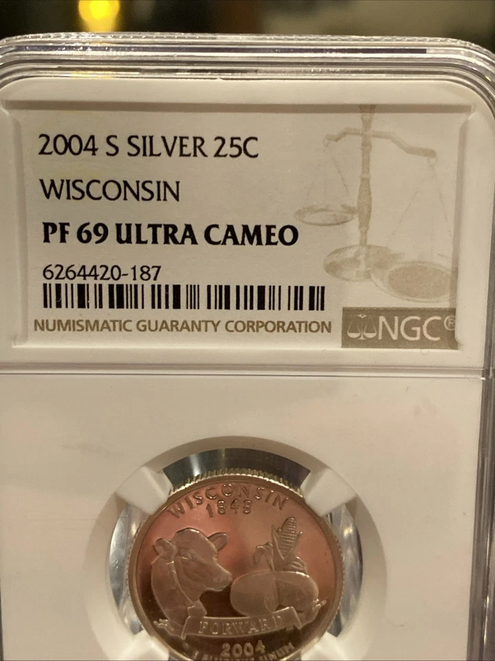 2004 S Wisconsin Quarter Proof Silver 25c Coin NGC PF 69 Ultra Cameo PR69 - Image 3 of 4