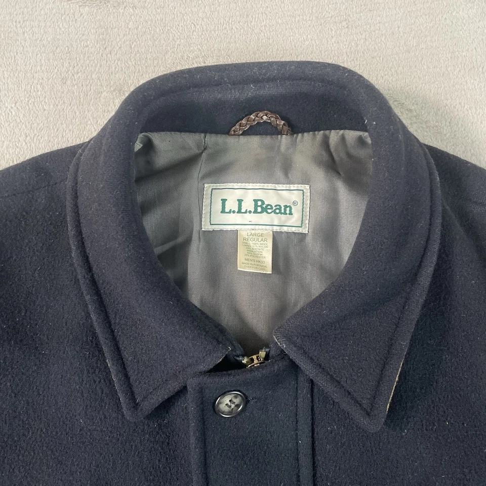 VTG LL Bean Bomber Jacket Men Large Navy 100% Wool Lined Full Zip Portugal Made - Image 3 of 4