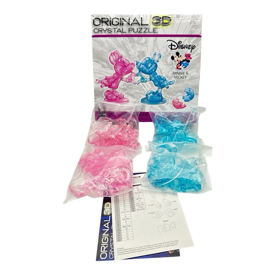 New Disney 3D Crystal Puzzle Minnie & Mickey Deluxe Level 3 68 Pieces Complete - Image 2 of 4