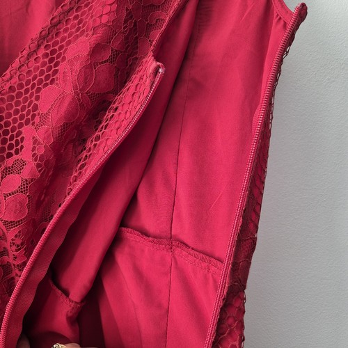 Next Size 10 V Neck Sleeveless Red Laced Dress With Lining & Side Zip - Picture 9 of 13