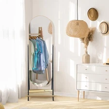 Metal & Wood Oval Cheval Swivel Floor Mirror with Shelf - 22 x 67, Black