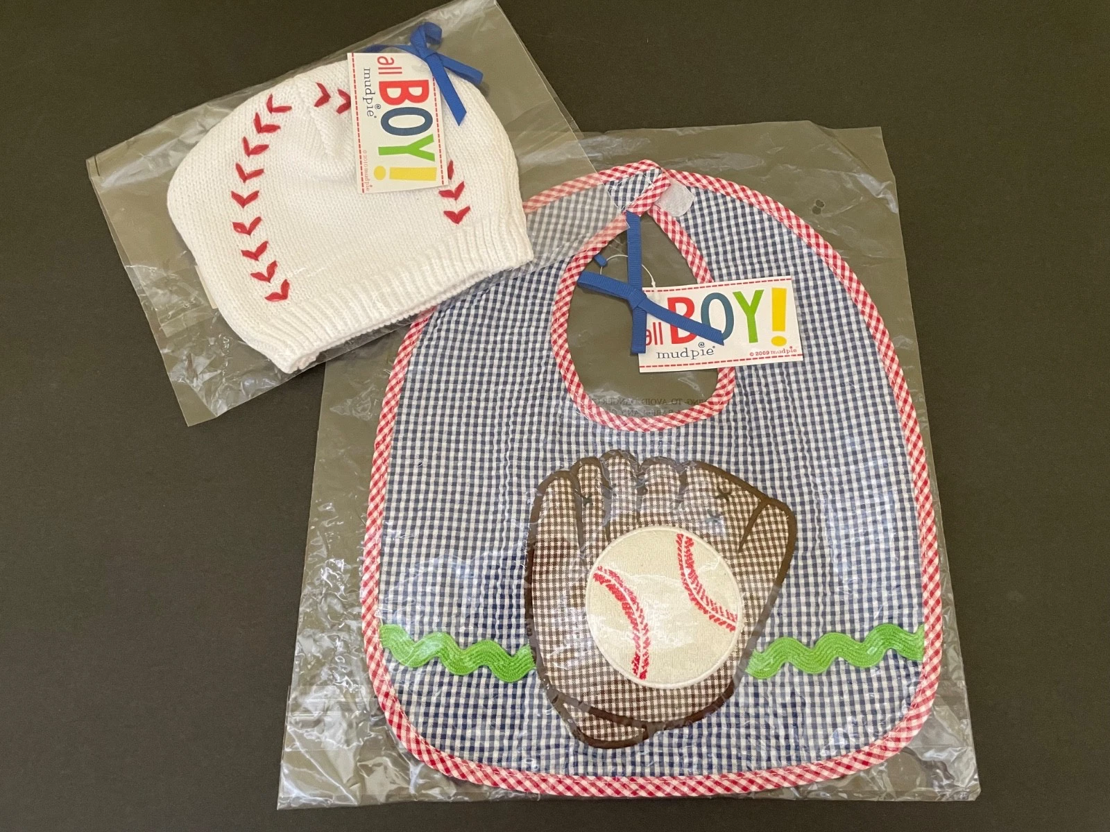MUD PIE all BOY! Baseball Hat 0-12 months & Mitt and Ball Bib
