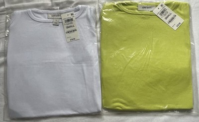 NWT TWO On 34th Ribbed High Neck Tank Tops Women s Size S White & Lime Green NEW