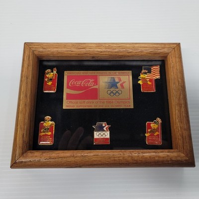 VINTAGE 1984 Los Angeles Olympics Coca-Cola COKE 5-Pin Set - Framed Limited Edit